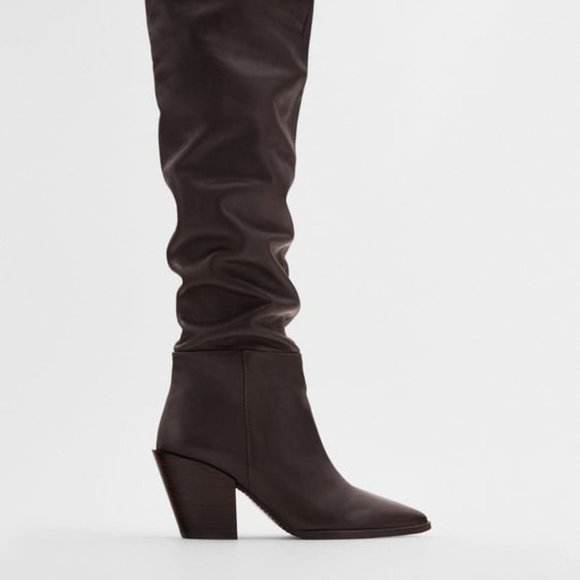 HIGH SHAFT HEELED LEATHER BOOTS ZARA Size 6,5 (37) - Picture 1 of 5